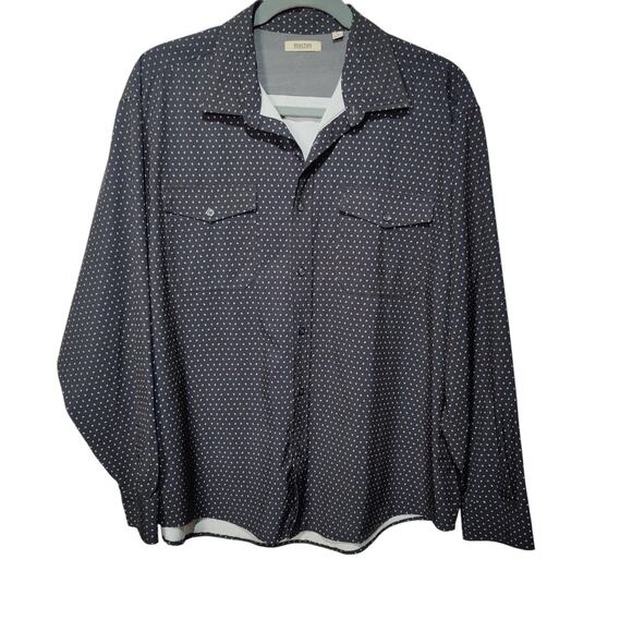 Kenneth Cole Reaction Men's Sz 3X Black Dot Print Performance Button Front Shirt - Picture 1 of 6